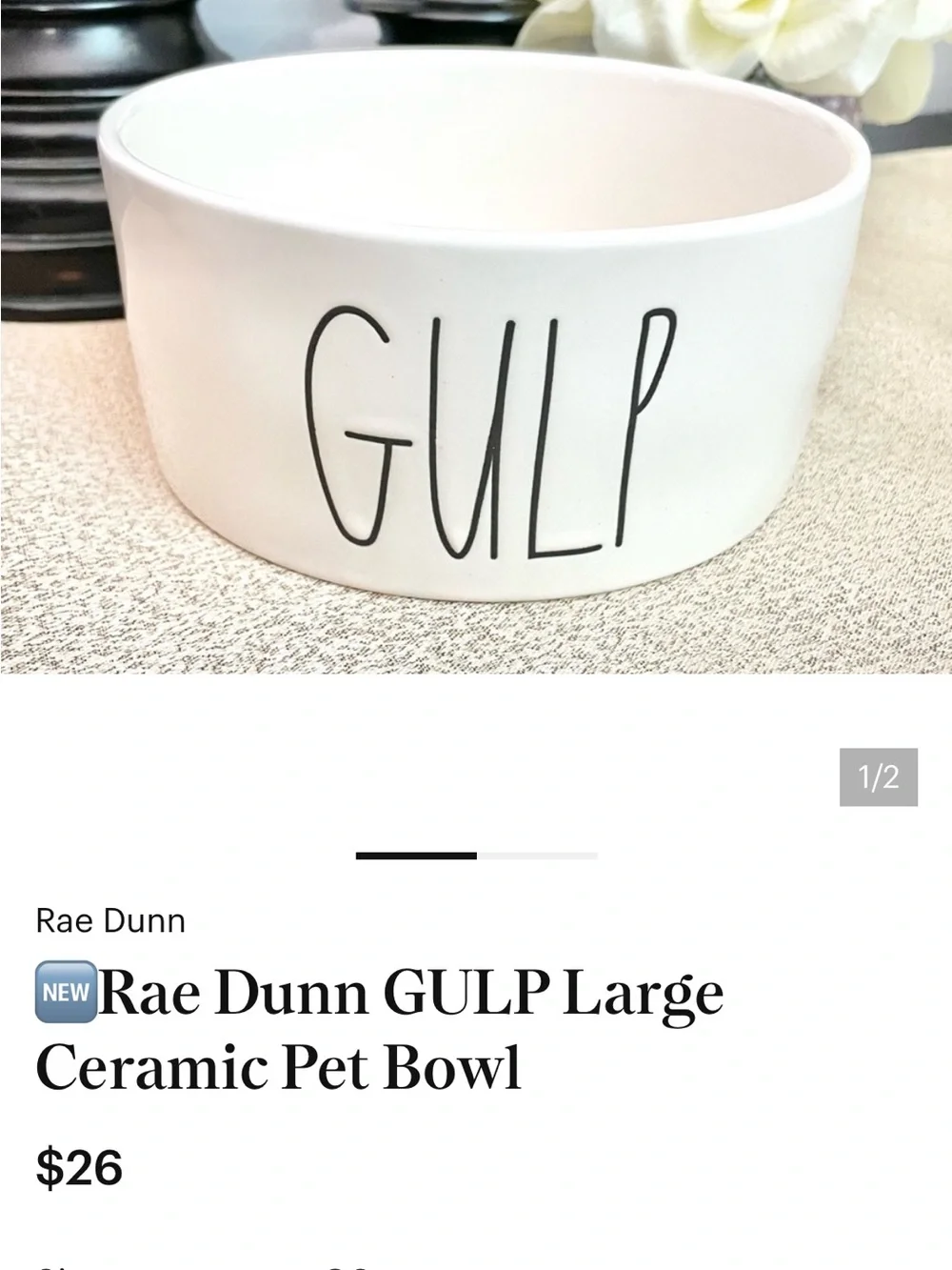 Rae Dunn White Ceramic dog  Bowl with GULP Lettering